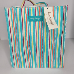 Longaberger Striped‎ Fabric Tote Bag with Fabric Handles